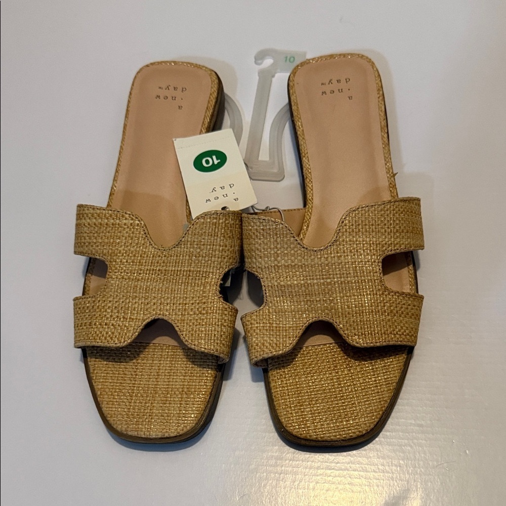 a new day Women's Woven Tan Slide Sandals